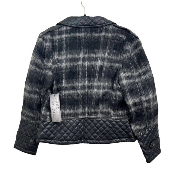 Ruff Hewn Grey Wool Blend Jacket Coat Faux Leather Quilted Lined‎ Women Size M - Picture 4 of 5